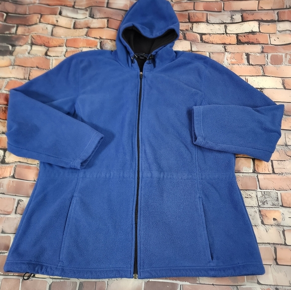 Lands' End Jackets & Blazers - Land's End Hooded Fleece Coat Jacket Plus Women's XL 18-20 Blue Black